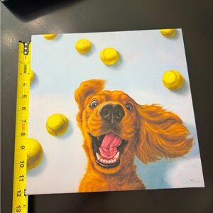 Happy dog & tennis balls wall art canvas